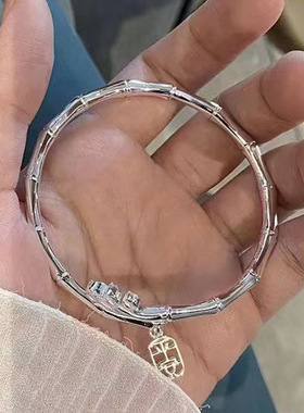 竹节手镯开口银镯子礼物民族风女