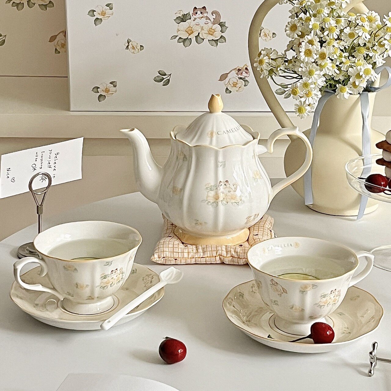 法式山茶花猫咪陶瓷茶壶套装下午茶杯碟女生生日茶具伴手礼礼盒装,淘宝优惠券,粉丝福利购,淘宝优惠卷