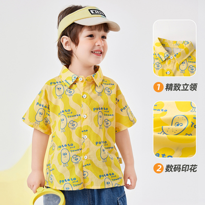 【100%棉】儿童短袖衬衫纯棉