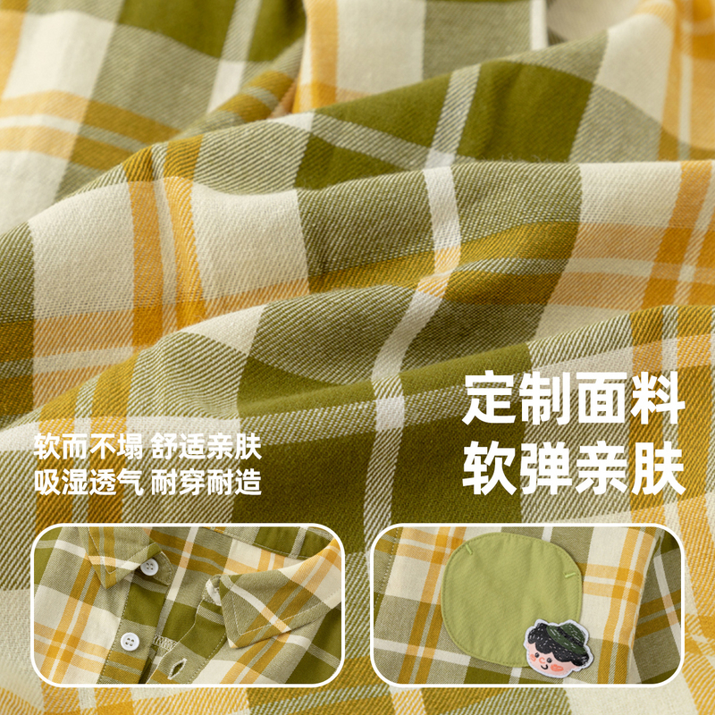 宝宝纯棉格子衬衫休闲男童衬衣百搭秋款女童白色上衣卡通儿童衣服