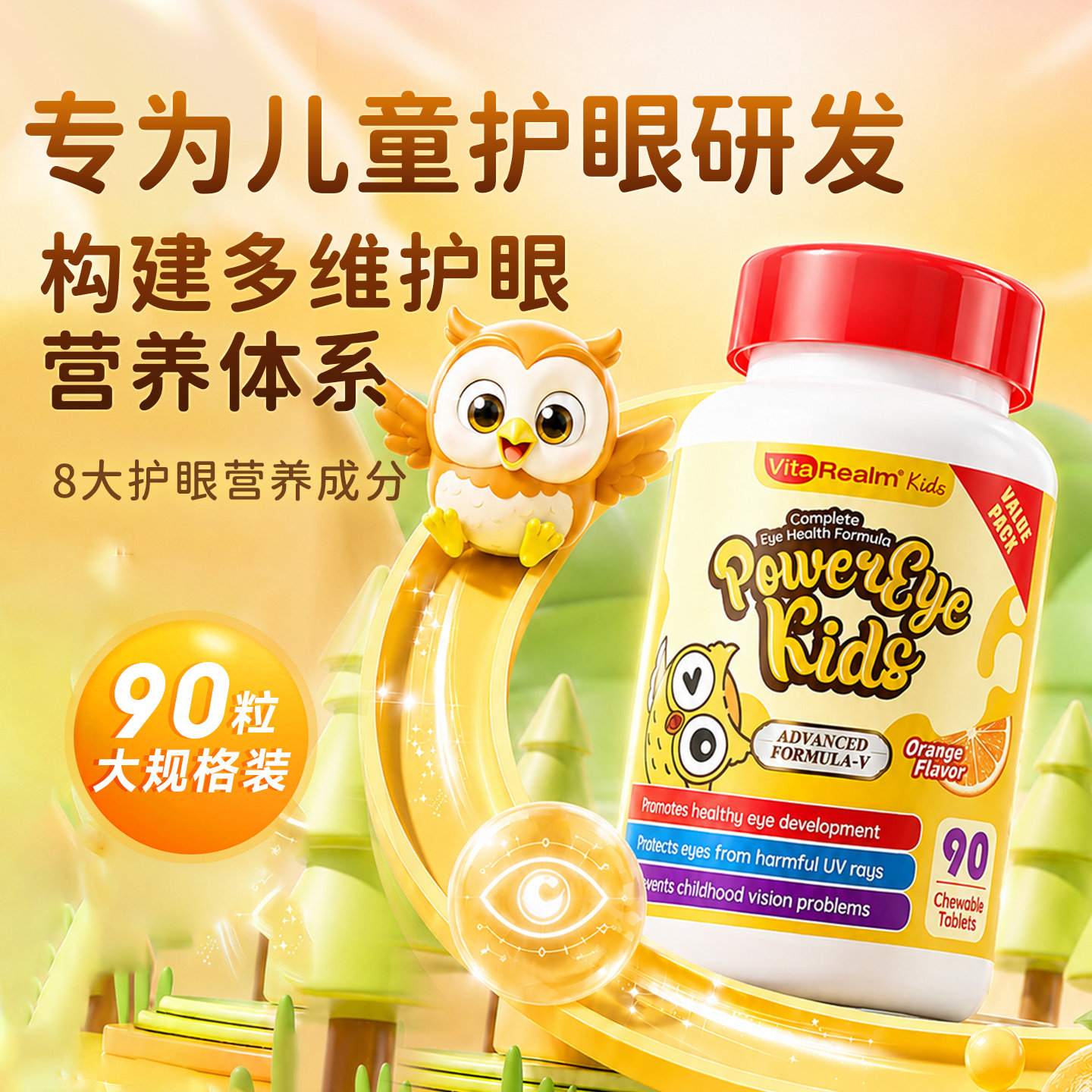 【大容量90粒】维乐原儿童叶黄素蓝莓咀嚼片护眼维生素眼睛保健品