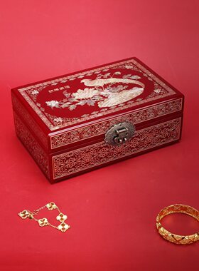 平遥推光漆器首饰盒非遗贝壳螺钿镶嵌木质妆奁陪嫁结婚高档收纳盒