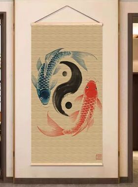 锦鲤八卦图竹编工艺画民宿茶室
