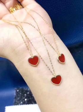 项链红玛瑙桃心吊坠女款18K金