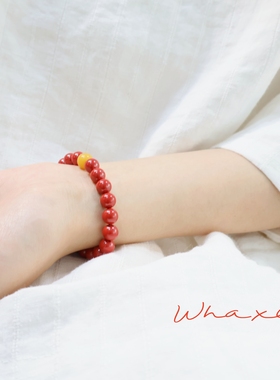 天然原矿朱砂红绿国风和田玉手链