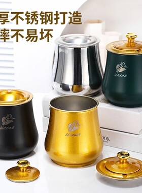 特厚防飞灰鼓型不锈钢烟灰缸带香烟扣潮流加深新防风有带盖烟灰缸