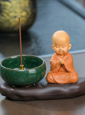 新中式古典檀香炉香薰香炉禅意和尚家居摆件新款线香盘香座茶桌