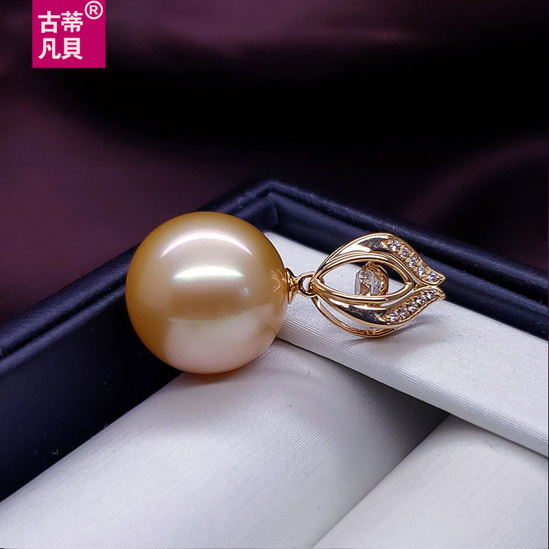 【古蒂】天然海水珍珠吊坠18k黄金南洋金珠项链复古中国风汉服风_虎窝淘