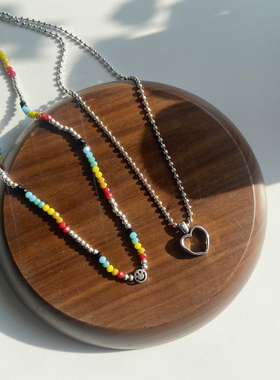 笑脸爱心项链女ins潮嘻哈双层叠戴卫衣链男亚克力彩色串珠锁骨链