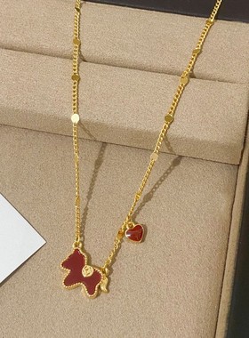 红色小马吊坠爱心项链秋冬新款爆款气质轻奢小众设计感颈链毛衣链
