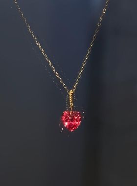 红色锆石心形项链女日韩ins潮气质轻奢高级设计感爱心吊坠锁骨链