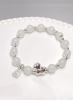 马年生肖手链本命年红绳马吊坠女红玛瑙绿玉髓镀银生肖手串情侣