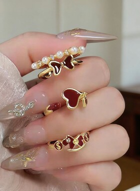 2026马年开运戒指女轻奢复古蝴蝶结开口戒本命年红色限定款食指戒