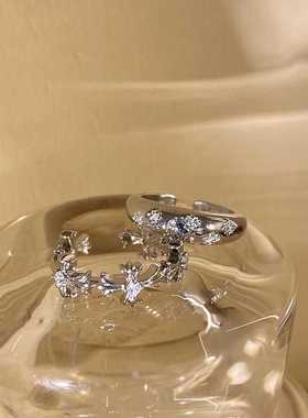 冷淡风~银色锆石十字架戒指女小众设计ins轻奢食指戒个性情侣对戒