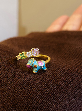 珐琅彩小马四叶草锆石开口戒指女2026本命年马年轻奢高级感食指环