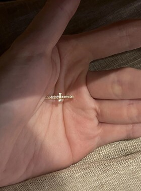 新款T形十字架排钻戒指女简约时尚高级感小众设计活口可调节指环