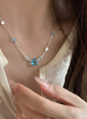 海蓝清新气质高级感星月漂流瓶吊坠锁骨链女小众设计感海洋风项链