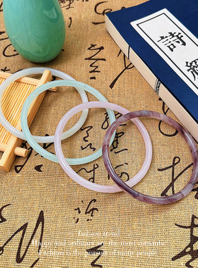 新中式一步一响琉璃手镯汉服配饰仿玉镯不掉色地摊女冰透一步响