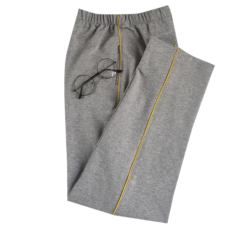 秋冬款高中小学生校服裤子中灰色一道细黄杠全棉运动长裤加绒 - 图3