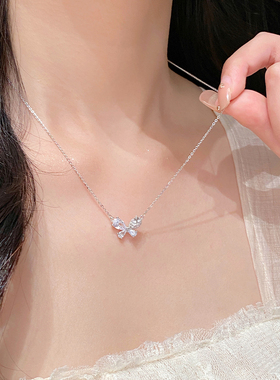 999纯银星芒蝴蝶项链女锁骨链