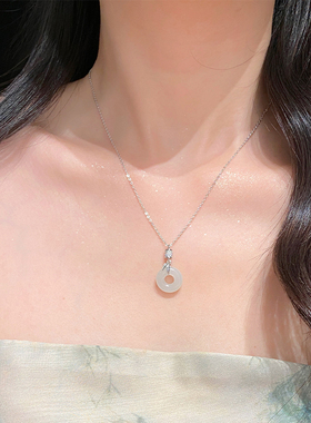 纯银天然和田玉竹节平安扣项链女