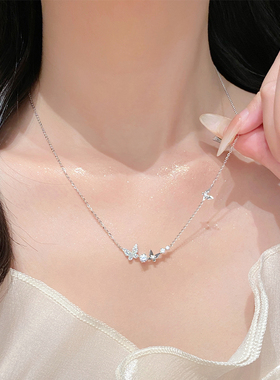 纯银莫桑钻蝴蝶项链女
