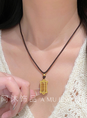 纯银古法金算盘编绳毛衣链项链女