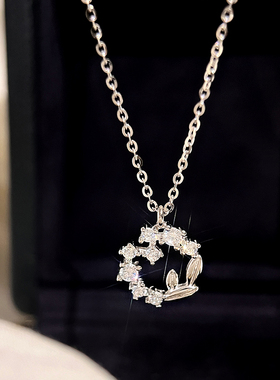 幸运花环纯银项链女锁骨链