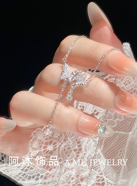 2025新款999纯银水滴蝴蝶项链女