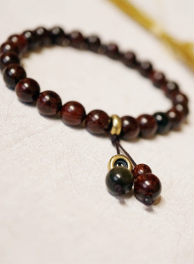 原创复古小叶紫檀单圈手串手链佛珠男女款礼物简约文艺