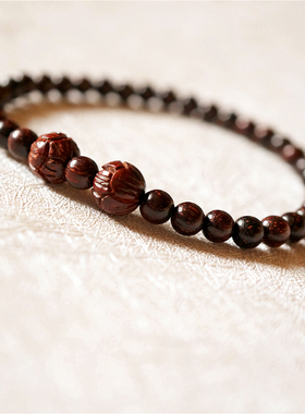 天然正宗印度小叶紫檀手串佛珠细手链女复古细森系简约民族风文艺