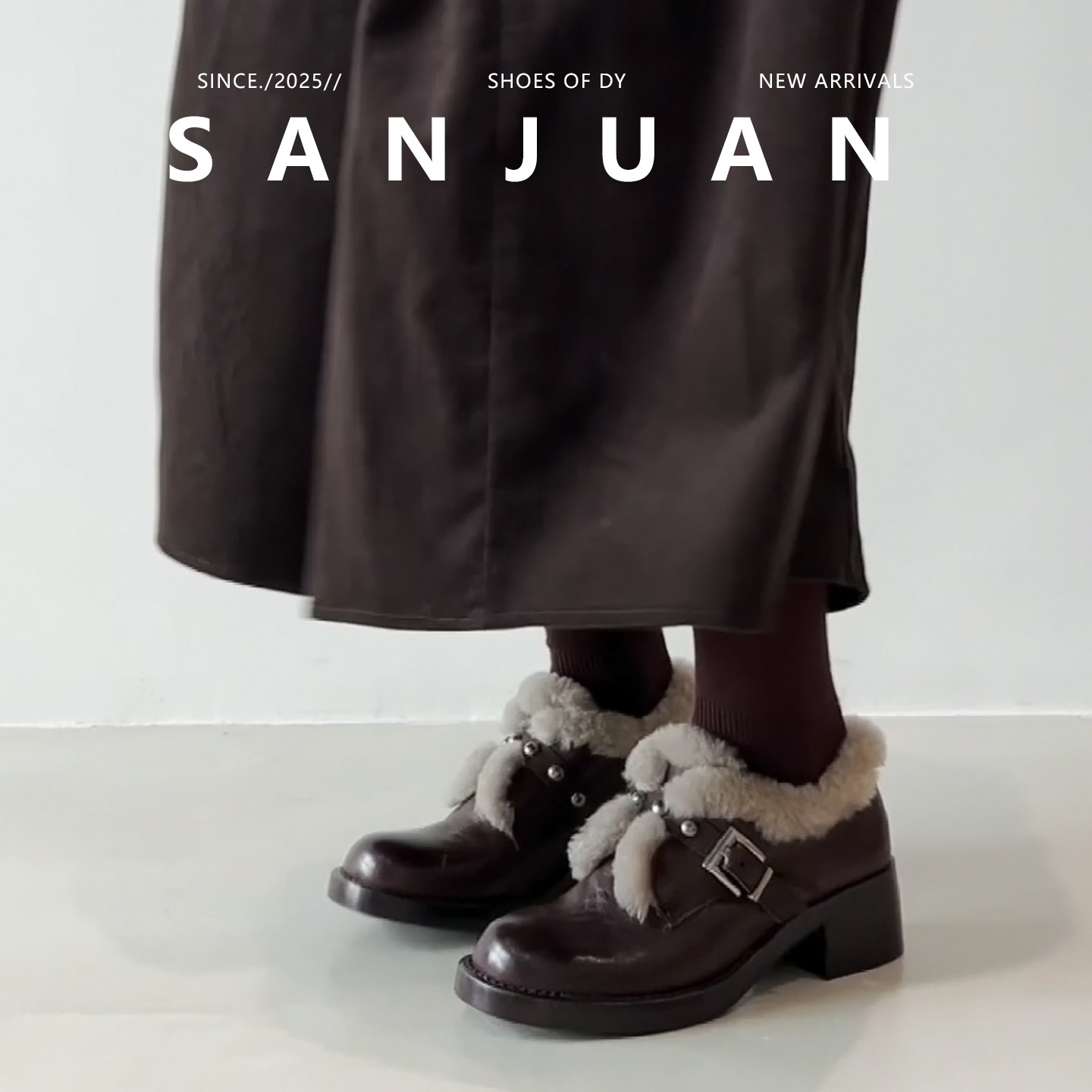 三卷sanjuan加绒毛毛鞋女法式学院一英伦脚蹬单鞋厚底粗跟小皮鞋,淘宝优惠券,粉丝福利购,淘宝优惠卷