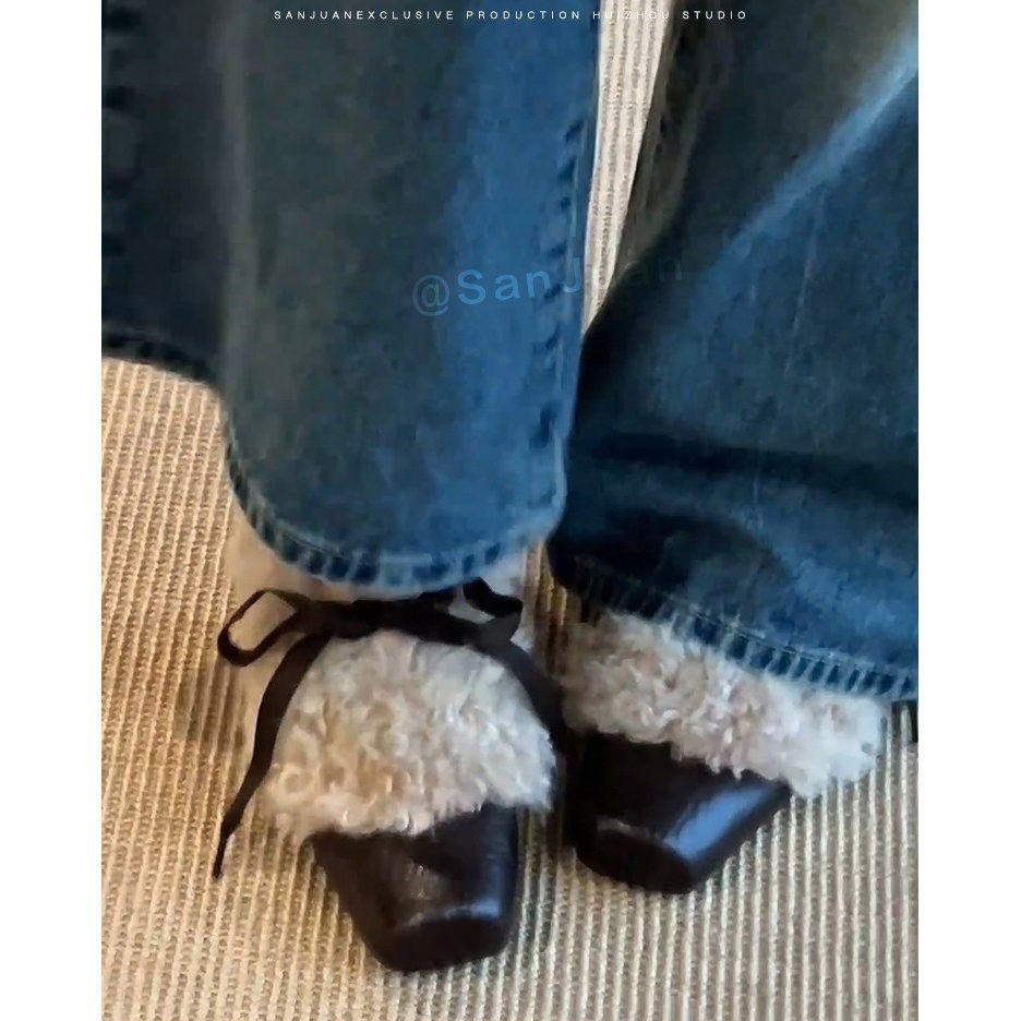 三卷sanjuan羊羔毛毛玛丽珍鞋女冬加绒高跟小皮鞋保暖单鞋内增高,淘宝优惠券,粉丝福利购,淘宝优惠卷