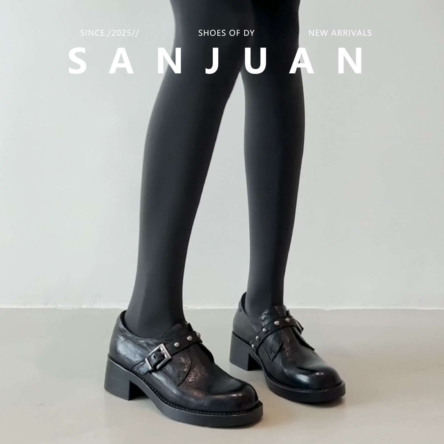 羊皮版sanjuan三卷厚底铆钉小皮鞋女学院风一脚蹬单鞋圆头松糕鞋,淘宝优惠券,粉丝福利购,淘宝优惠卷