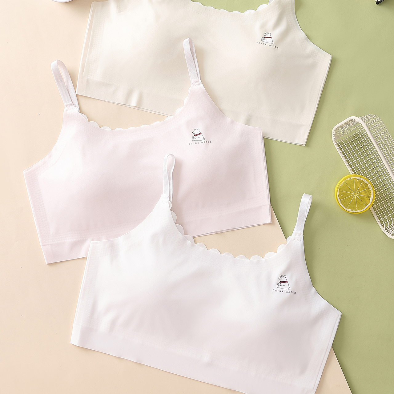 二阶段8-16岁少女冰丝无痕薄款抹胸女中大童固定透气杯2524 - 图3