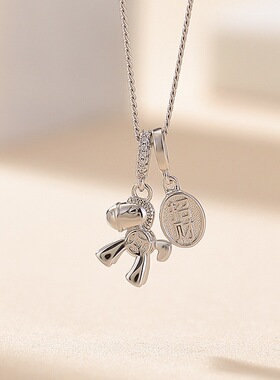 S925纯银短款项链女可爱锁骨链配饰品招财小马吊坠本命年好运挂链