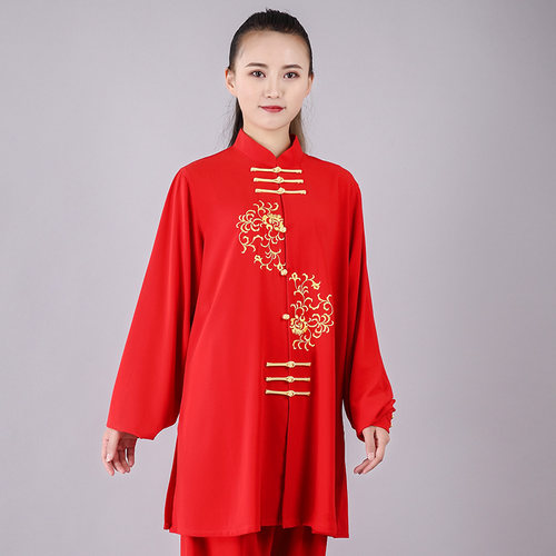 宏极太极服女春秋新款刺绣表演服晨练服练功中长款正品武术太极拳 - 图1