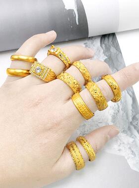 越南沙金情侣戒指久不掉色男女对戒光面满天星包厚金戒子一对礼物