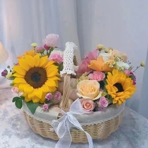 Hand Flowers Blue Flowers Flower Arrangement Eggs Basket Full Moon Gift Vines Knitted Outdoor Fruit Picnic Basket Containing Basket