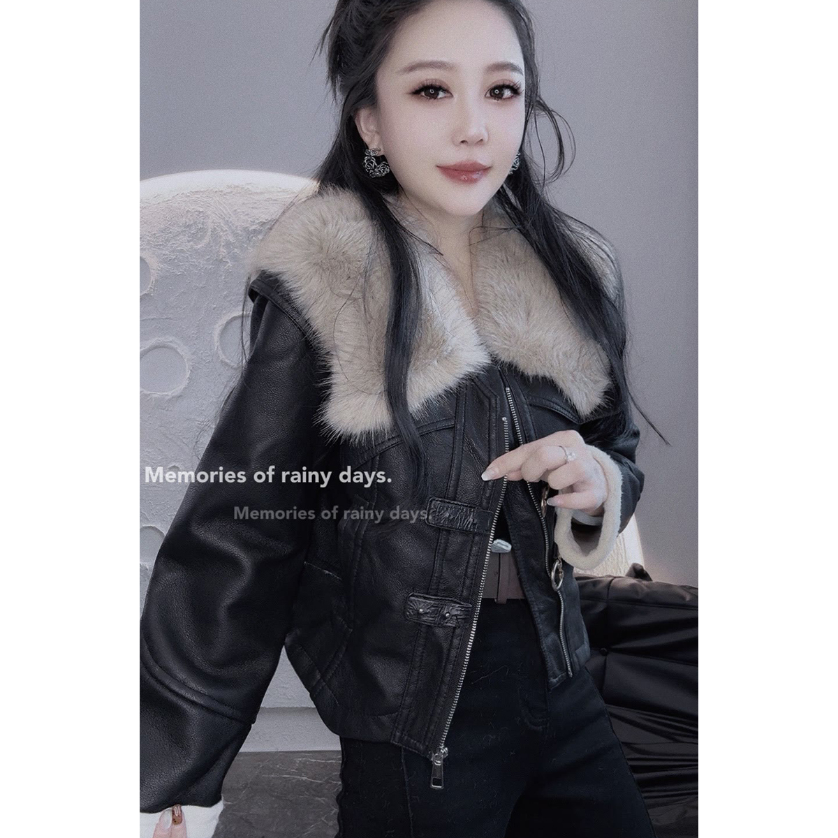 大毛领短外套女2025冬季新款欧货加绒加厚保暖时尚皮毛一体夹克潮 - 图3