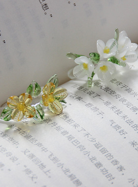 淄博琉璃花朵蝴蝶戒指原创设计玻璃桂花梨花手工小众饰品拍照