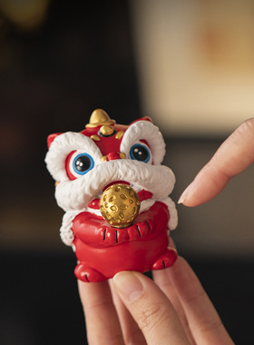 国潮喜庆醒狮转转摆件高级感小众工位桌面招财装饰品创意生日礼物