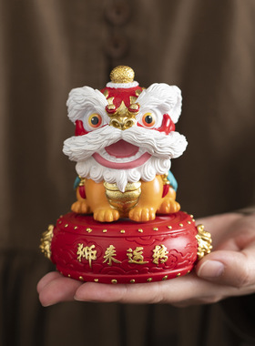 中国风文创醒狮舞狮转转摆件桌面茶桌茶宠装饰工艺品创意生日礼物