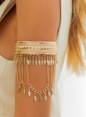 复古波西米亚流苏臂环异域风情金色金属臂链女希腊埃及风格饰品