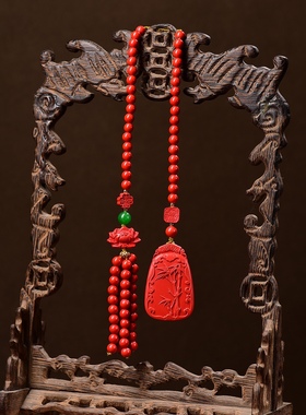 天然朱砂 高含量精品红砂 【竹报平安】【车挂】上新