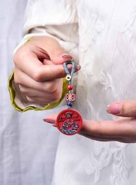 天然正品保真朱砂红砂彩绘山海镇钥匙扣手机链上新