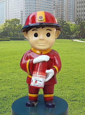 彩绘卡通消防员定做抽象雕像摆件