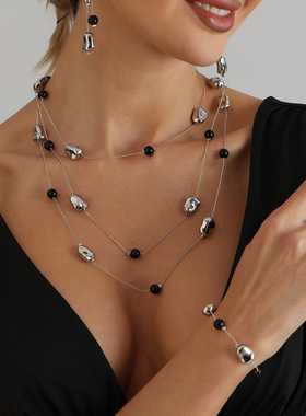 欧美跨境饰品不规则金豆珍珠长款