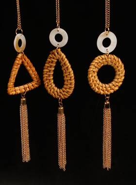 欧美跨境饰品编织柳条吊坠项链