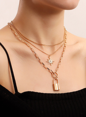 欧美新品小众挂锁金属夸张圆珠